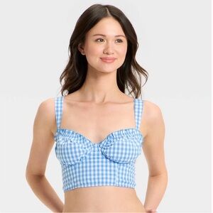 Colsie Blue Gingham Ruffle Corset Bra Top - NWT